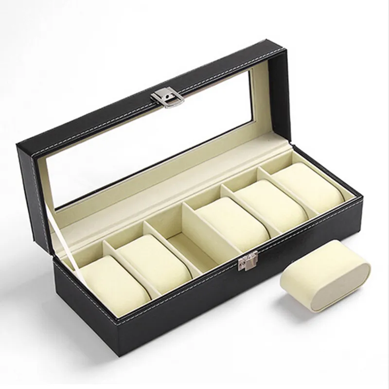 Liscn Watch Box 5 شبكات مربعات مربعات Case Pu Caja Reloj Black Holder Boite Montre Jewelry Gift Box 20181288q