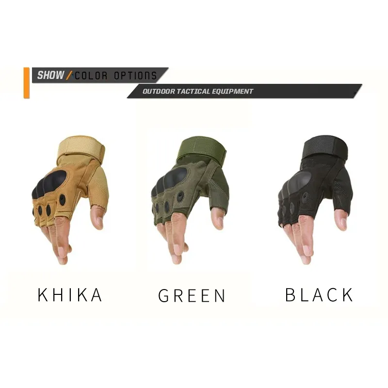 Army Tactical Military Airsoft Shooting Bicycle Riding Gear Combat Fingerless Glove Paintball Hard Carbon Knuckle Half Finger Glov208H