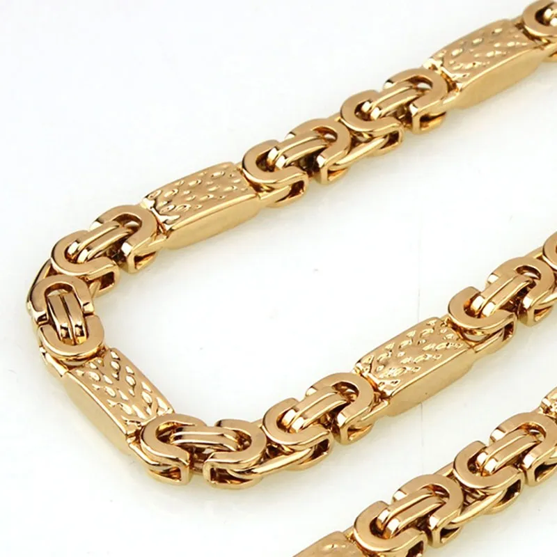 Ensemble de bracelets et colliers à chaîne plate byzantine pour hommes, en acier inoxydable 316L, bijoux en or, 6MM 8MM de largeur, 263j