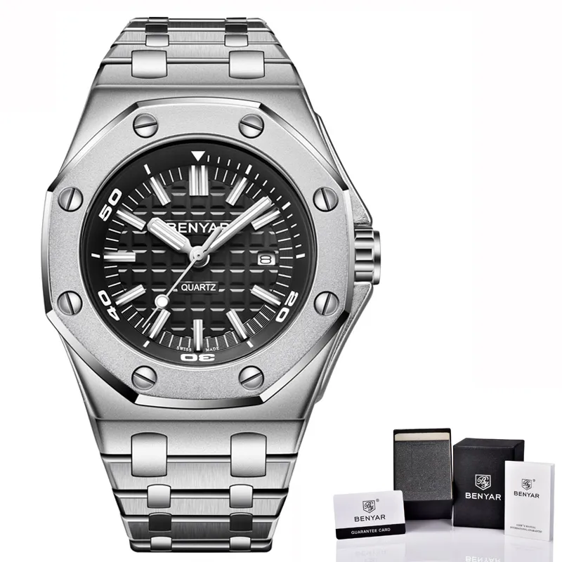 BENYAR Quartz heren Horloges Casual Mode 30M Waterdichte Sport Horloge Mannen Rvs Horloge Heren reloj hombre New250I