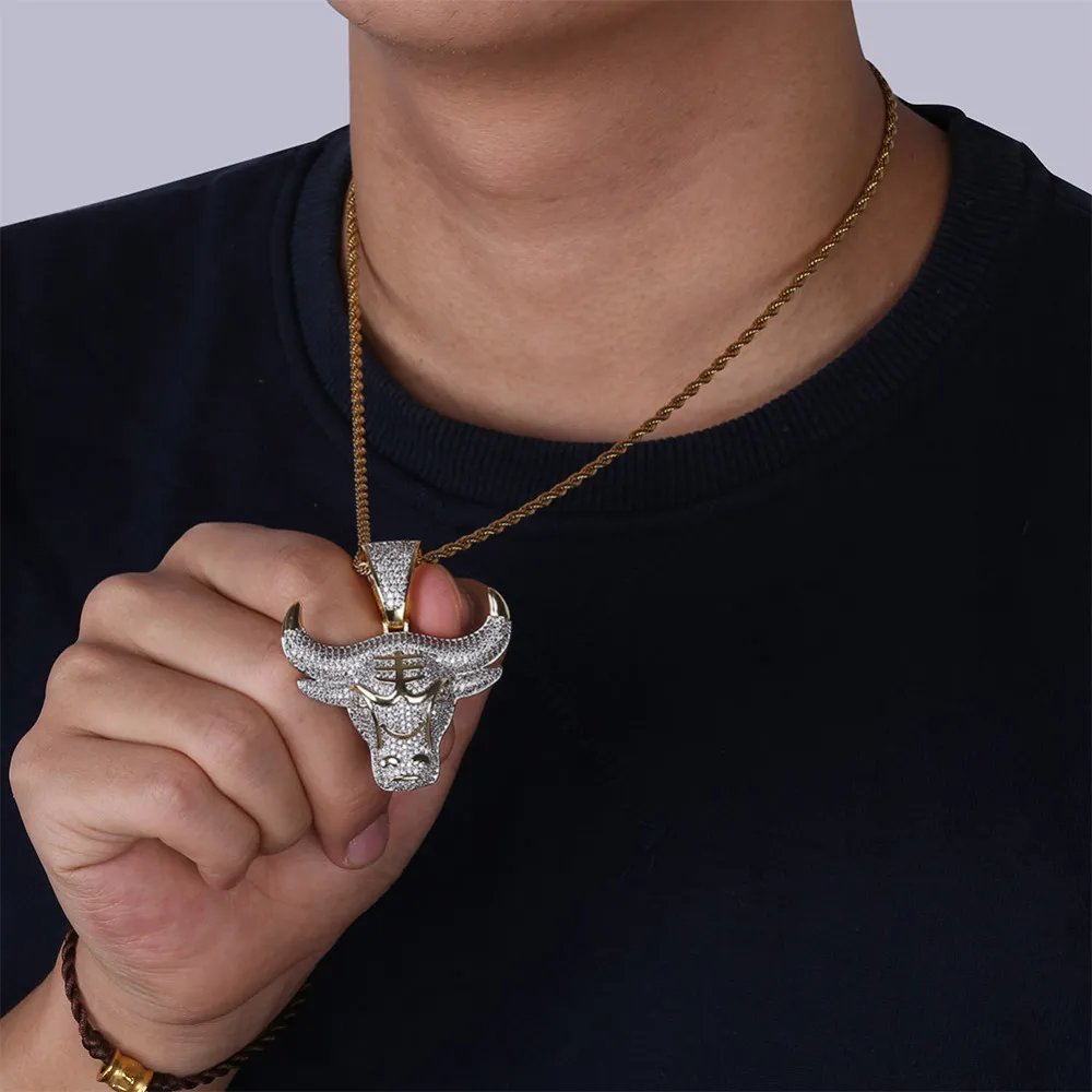 Jinao Fashion Zircão cúbico Gelo colar de cadeia Bull Demon King Pingente Pingente Hip Hop Jóias Declaração de Colar Bling Presente para Man J291D