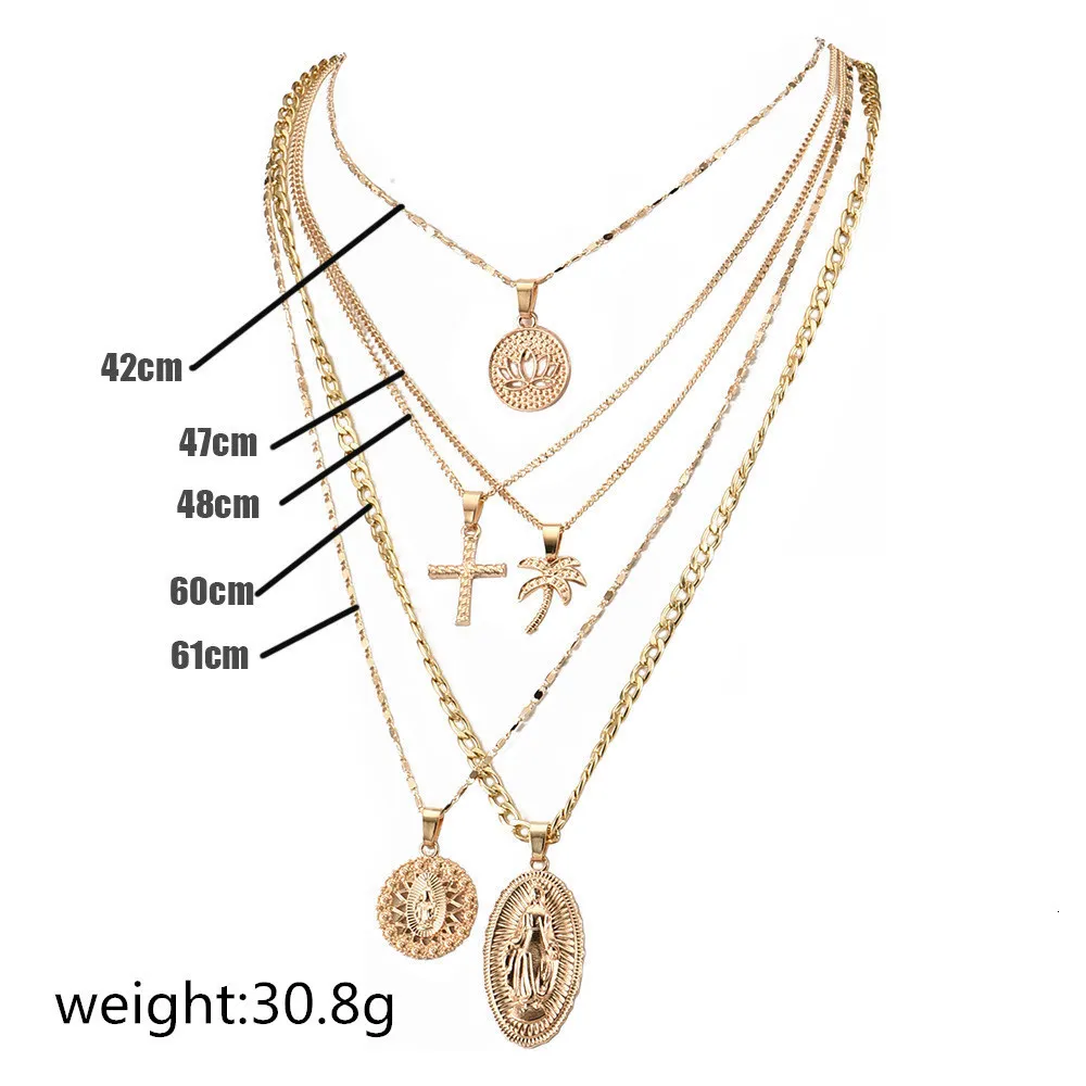 Vintage Multilayer Christ Pendant Necklace Statement jungfru Mary Lotus mynt religiös kedja halsband kvinnor smycken56786355735686