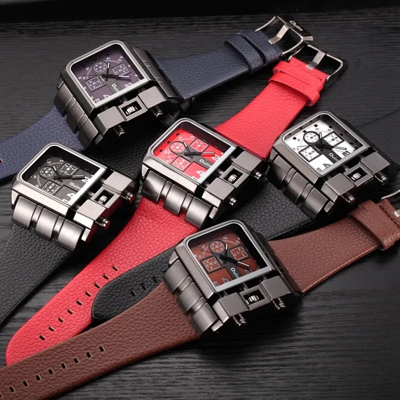 Oulm Brand Original Unique Design Square Men armbandsur Wide Big Dial Casual Leather Strap Quartz Watch Male Sport Watches V1911152545