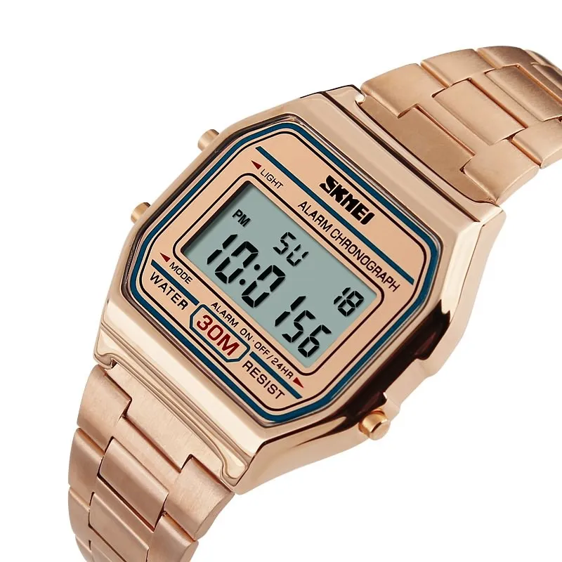 SKMEI Fashion Casual Sport Watch Men Stainless Steel Strap LED Display Watches 3Bar Waterproof Digital Watch reloj hombre 1123255Y