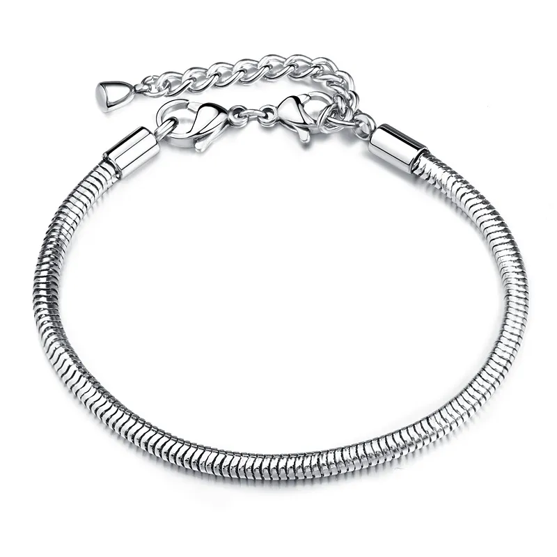 Livraison Gratuite Argent Plaqué Bracelets 3mm Serpent Chaîne Femmes Charme Perles pour P Perles Bracelet Bracelet Enfants Cadeau