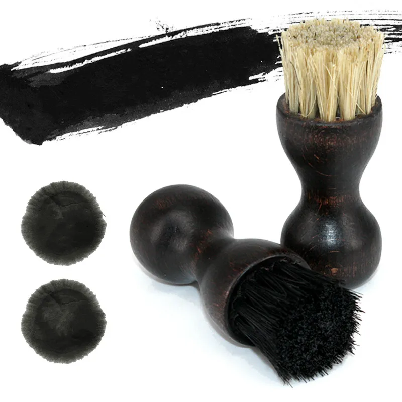 Brosse à cheveux de porc huile de chaussure polissage poils ronds gourde poignée en bois mini ménage nettoyage multifonction petit