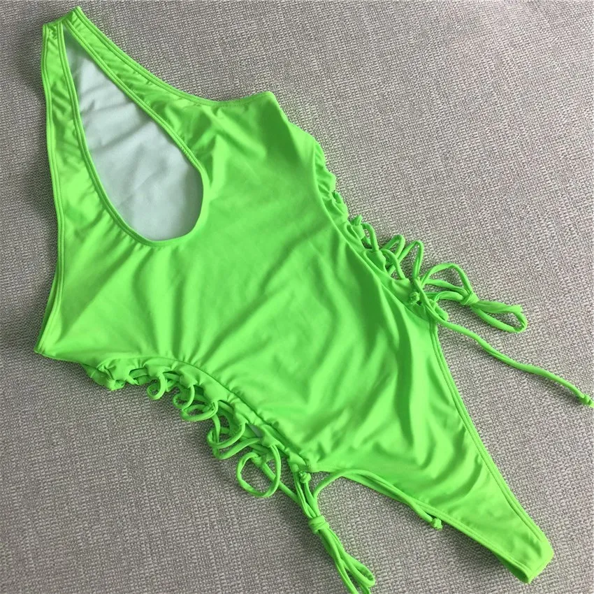 Neon Simem Suit One Piece Mayo Mayo Takım Kadın Mayo Monokini 2019 Yüzme Takım Pin Up Bandage Yüzme Giyim 6813940