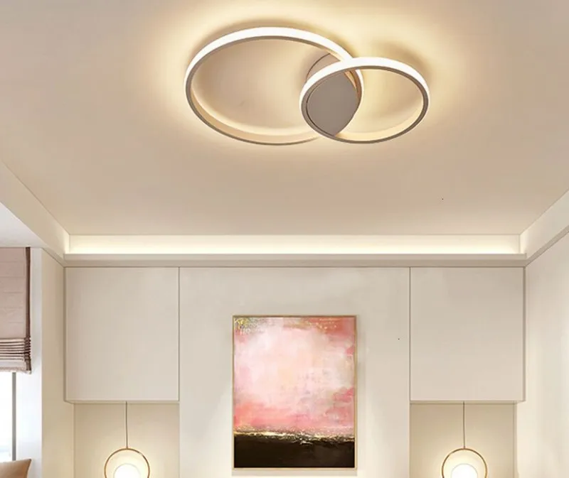 현대 반지 LED 침실 거실을위한 샹들리에 조명 흰색 블랙 커피 천장 조명 조명 램프 AC90-260V myy228L