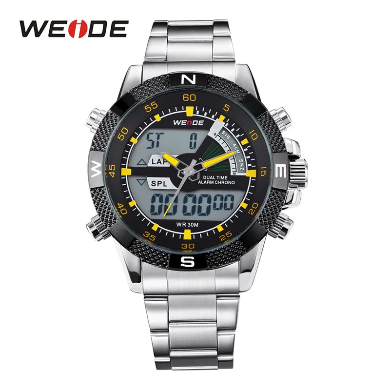 Weide display digital masculino esporte horas de luxo negócios militar pulseira aço inoxidável relógio pulso quartzo relogio masculino314v