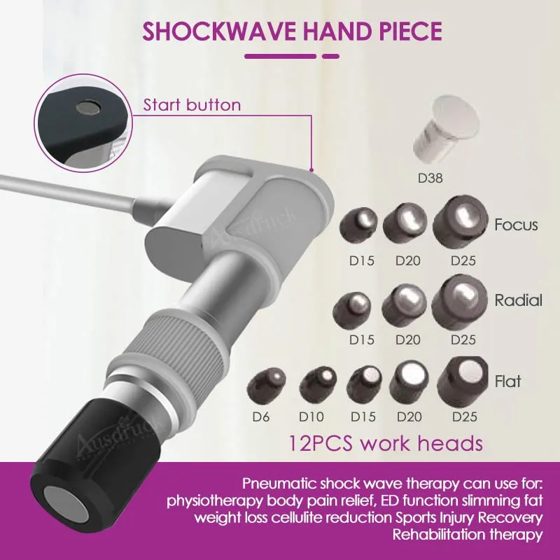 Free Free Frumbs Free Factory Extracoreal Eswt Shockwave Shock Wave Wave Reparkets 12 шт. Рабочая головка Пневматический терапевтический ультрапевз для физиотерапии