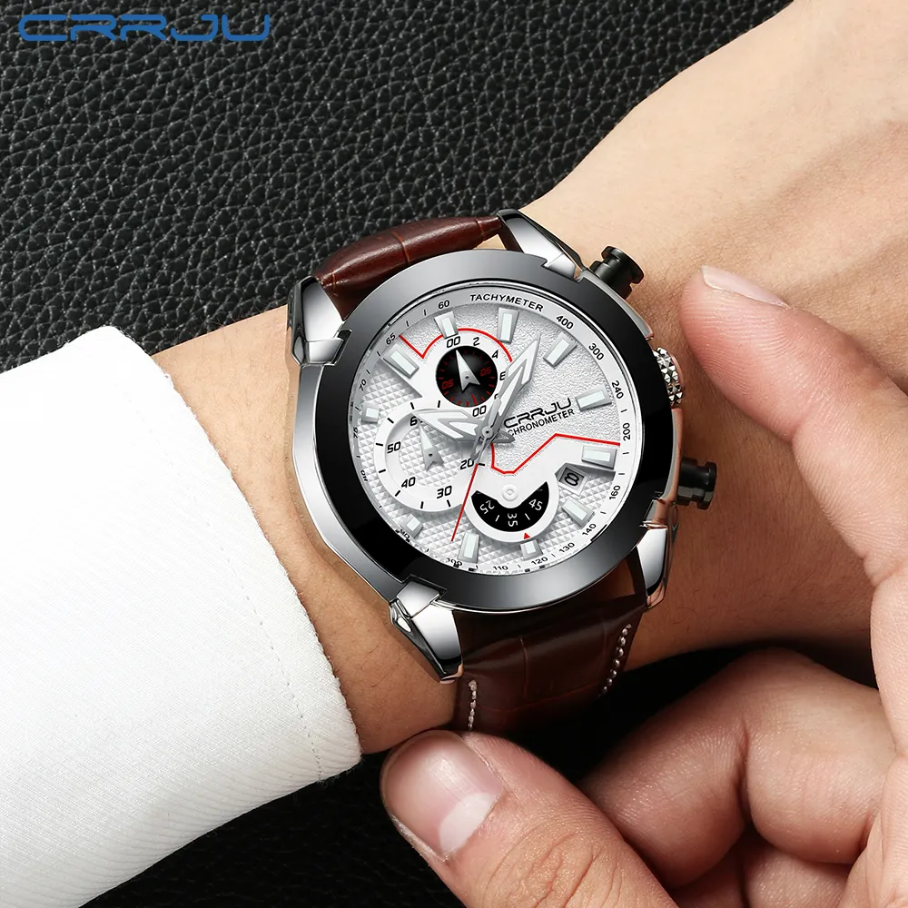 CRRJU Men's Watch Luminous Quartz Watch Male Original Brand Fashion business Waterproof Wristwatch Military Gift Clock mascul2202