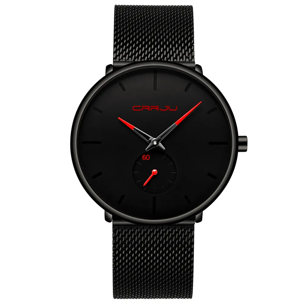 Crrju Mens Watches Top Brand Luxury Black Quartz Men Watch Mesh Strap Sport Casual Sport Male Relogio Masculino 2150281S