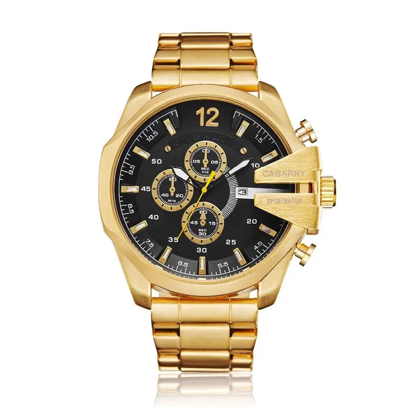 Reloj analógico de cuarzo para hombre Cagarny, reloj de pulsera deportivo a la moda, resistente al agua, negro, inoxidable, relojes masculinos, reloj Masculin268U