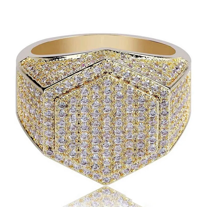Iced Out Ringe für Männer Hip Hop Luxus Designer Herren Bling Diamant Sechseck Ring 18 Karat vergoldet Hochzeit Verlobung Gold Silber Ring298N