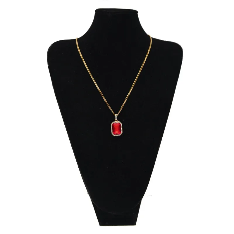 Мужские мини -рубиновые подвесные ожерелье Золото кубинское звено модное ожерелья хип -хоп украшения для Men2282