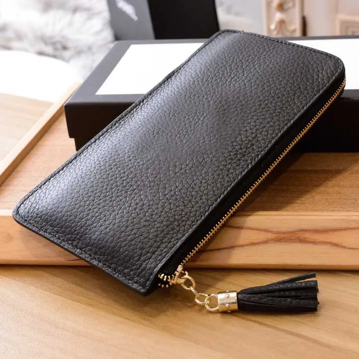 Designer Wallet Women Zipper Bag Vrouwelijke portemonnee Mode Kaart Holder Pocket Long Tassel met Box263L