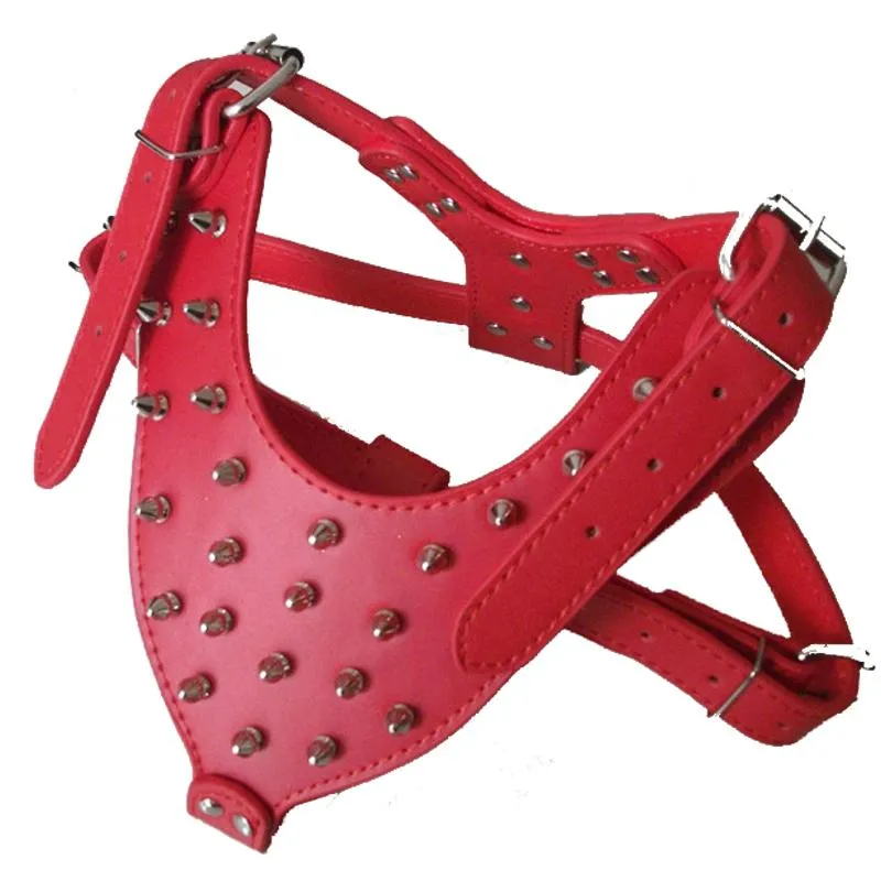 Large Dog Collars Rivets Spiked Studded PU Leather Harness for Pitbull Large Breed Dogs Pet Products