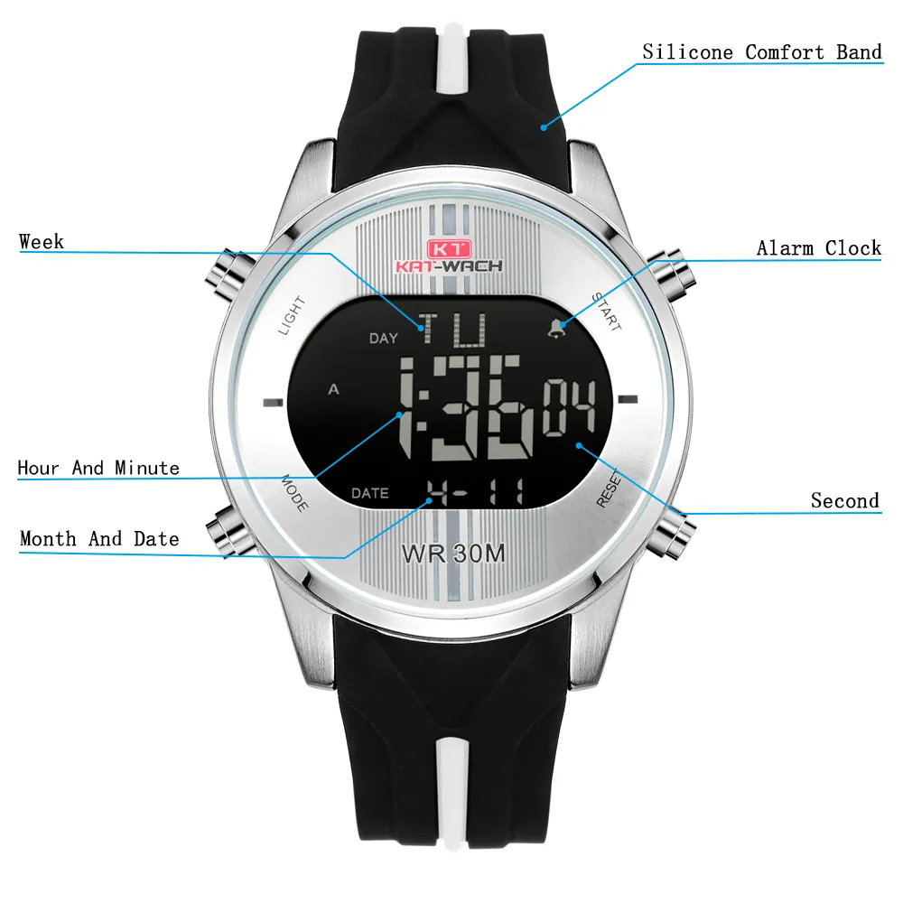 CWP 2021 KT716 Relojes de marca de moda Hombres Deportes Impermeable LED Reloj de pulsera militar de cuarzo digital Relogio Masculino262p
