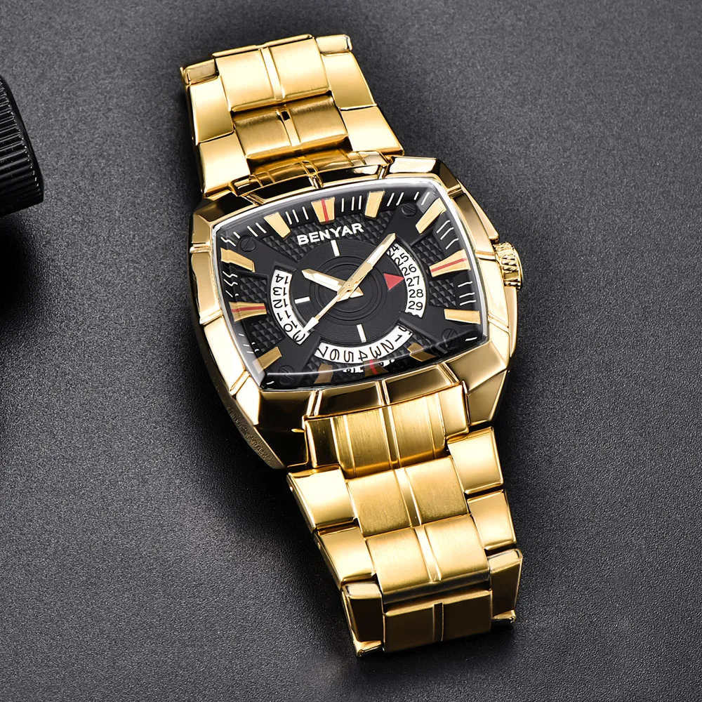 Nuevos relojes BENYAR para hombre, reloj deportivo militar para hombre, tira de acero inoxidable de negocios, relojes de cuarzo resistentes al agua hasta 30M, reloj Mascul315w
