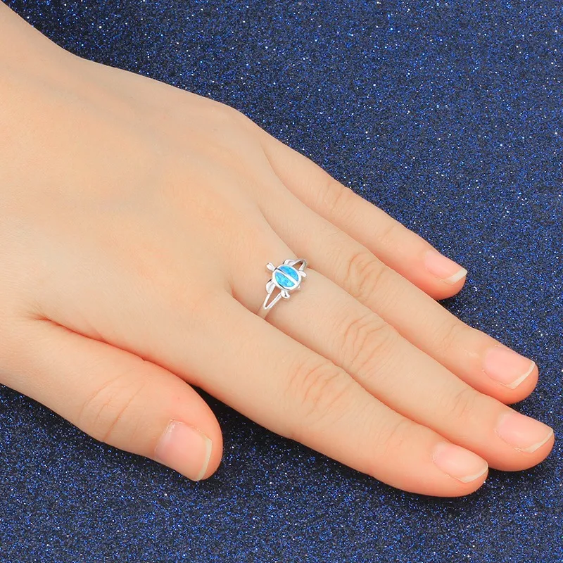 Tartaruga marinha Anel de opala de incêndio azul genuíno 925 anéis de dedos de prata para mulheres jóias finas até 2090
