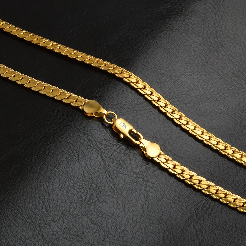 OMHXZJ catene di personalità intera moda ol donna girl regalo regalo oro oro 5mm catena laterale completa 18kt oro collana a catena 8747437