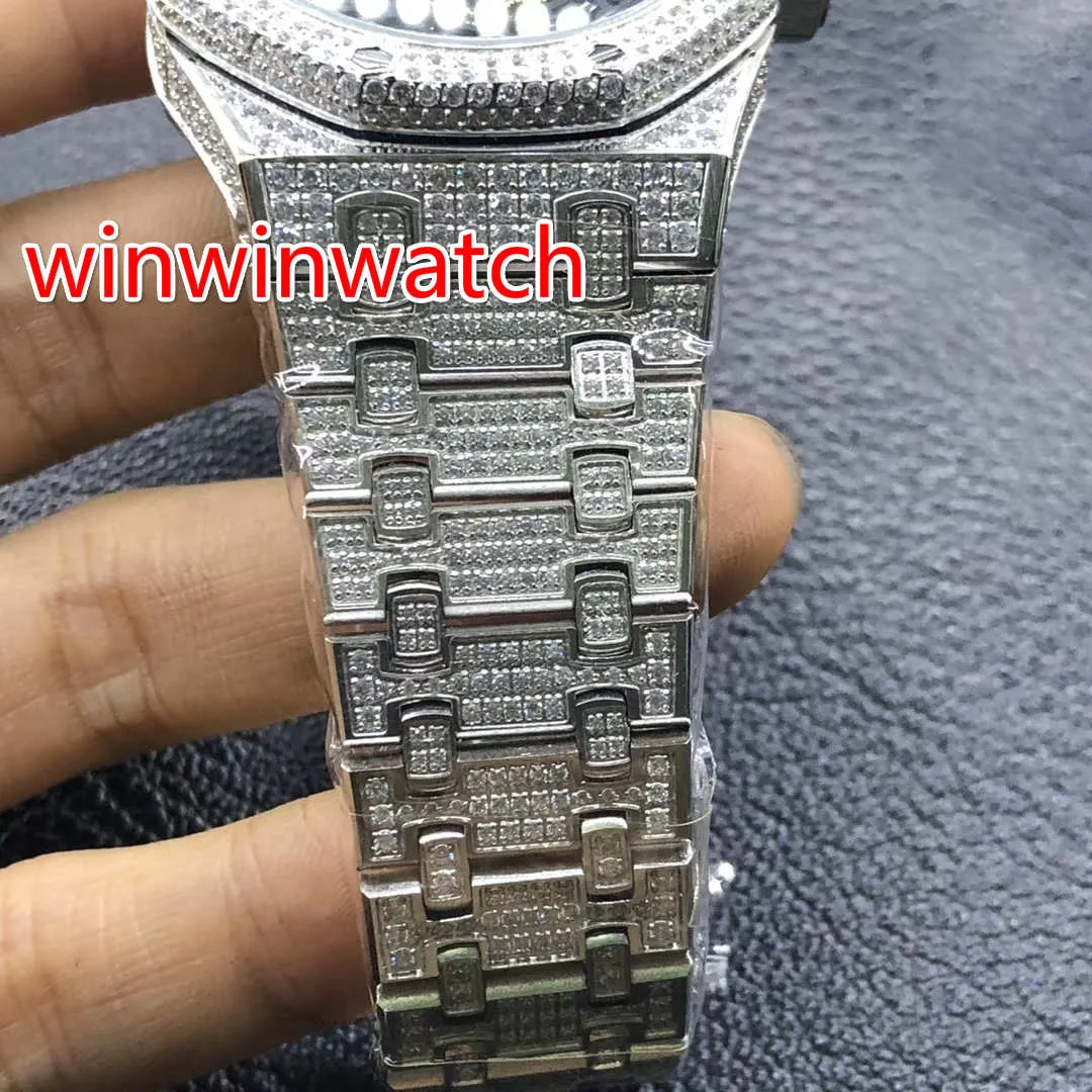 Reloj de hombre con hielo completo, caja de acero inoxidable, oro rosa y plata, reloj con parte trasera de cristal, reloj de pulsera con diamantes, cristal de zafiro Automa2167