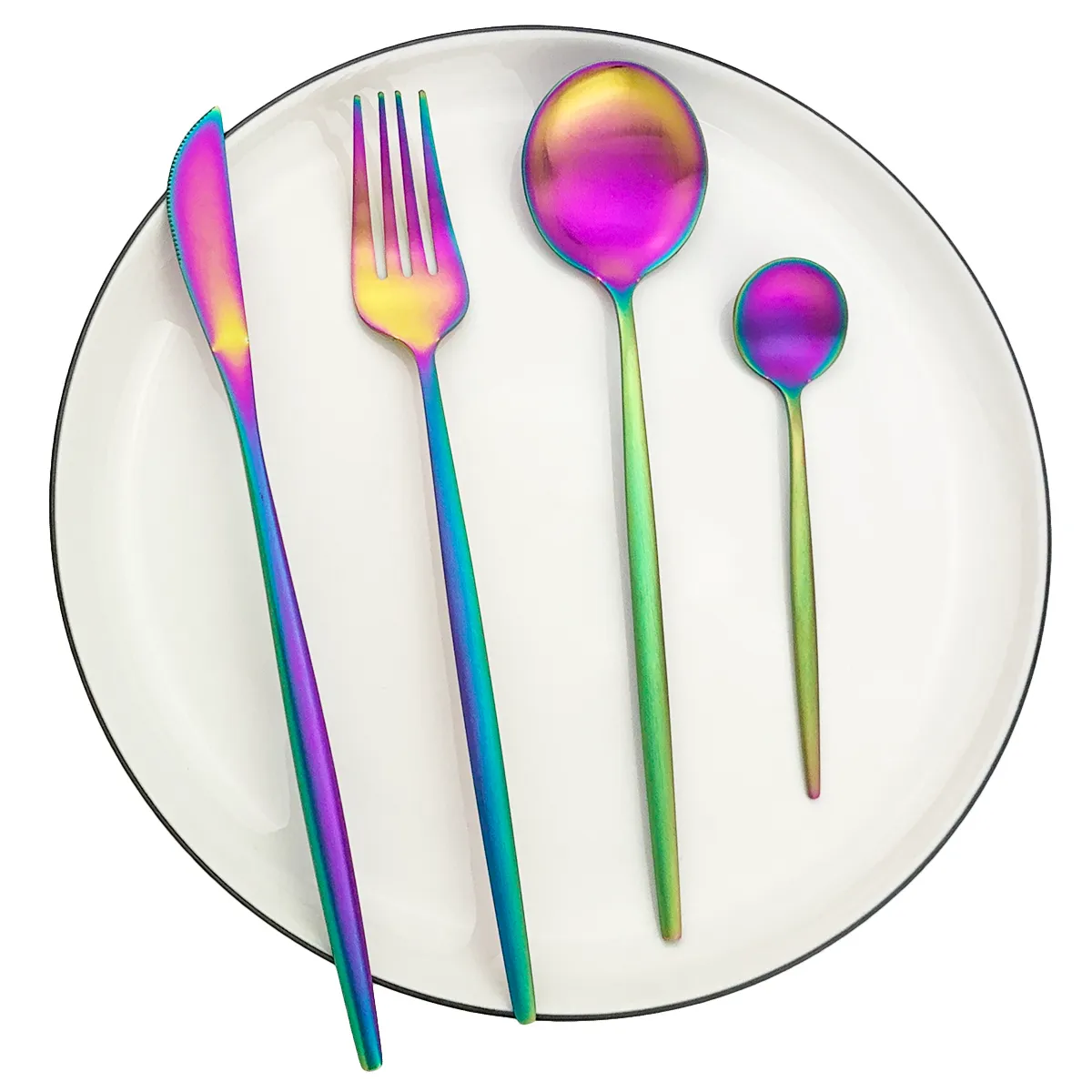 40 sztuk Czarny Matowy Zestaw sztućców 304 Zestaw obiadowy Ze Stali Nierdzewnej Zestaw Nóż Wózki Spoon Flatware Western Kitchen Silverware T200430