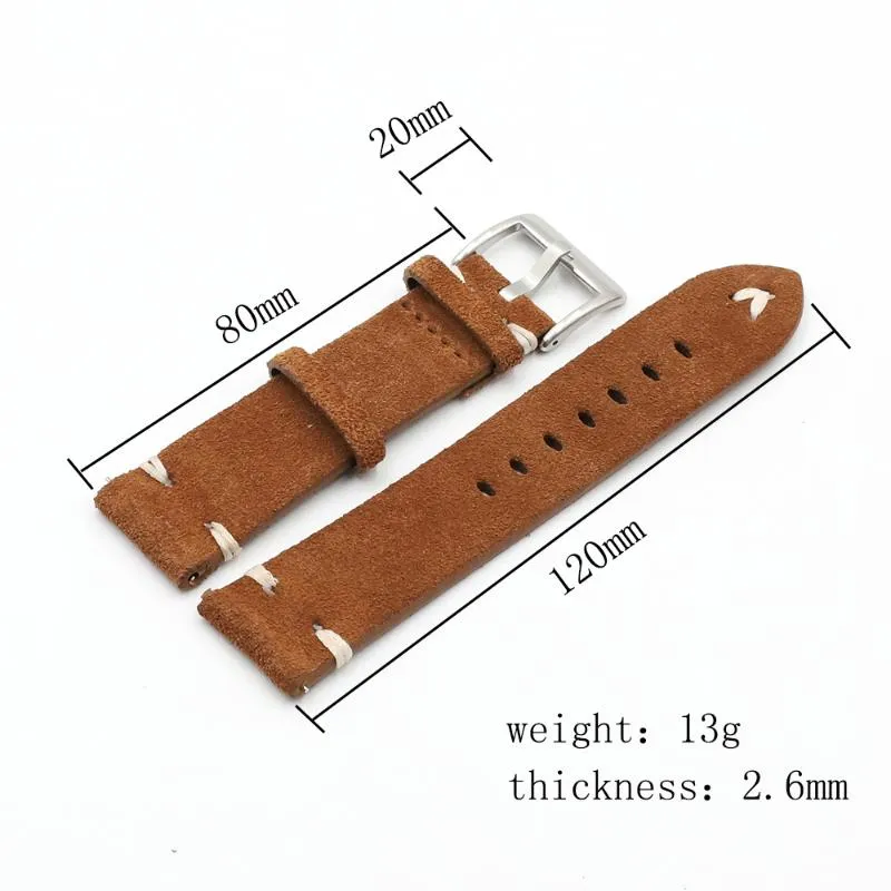 Véritable sangle de montre en cuir en daim 18 20 22 24 mm Brown Coffee Camouflage Watch Bands Men's Band Accessoires 216f