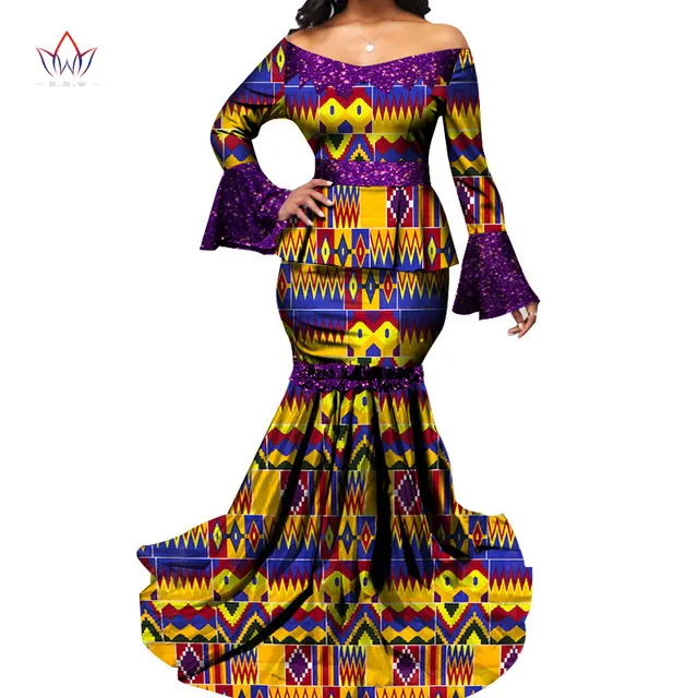Bazin Riche Donne africane Sexy Crop Top e gonna Imposta cera africana Stampa 2 pezzi Gonna Suit Abbigliamento tradizionale africano WY7106
