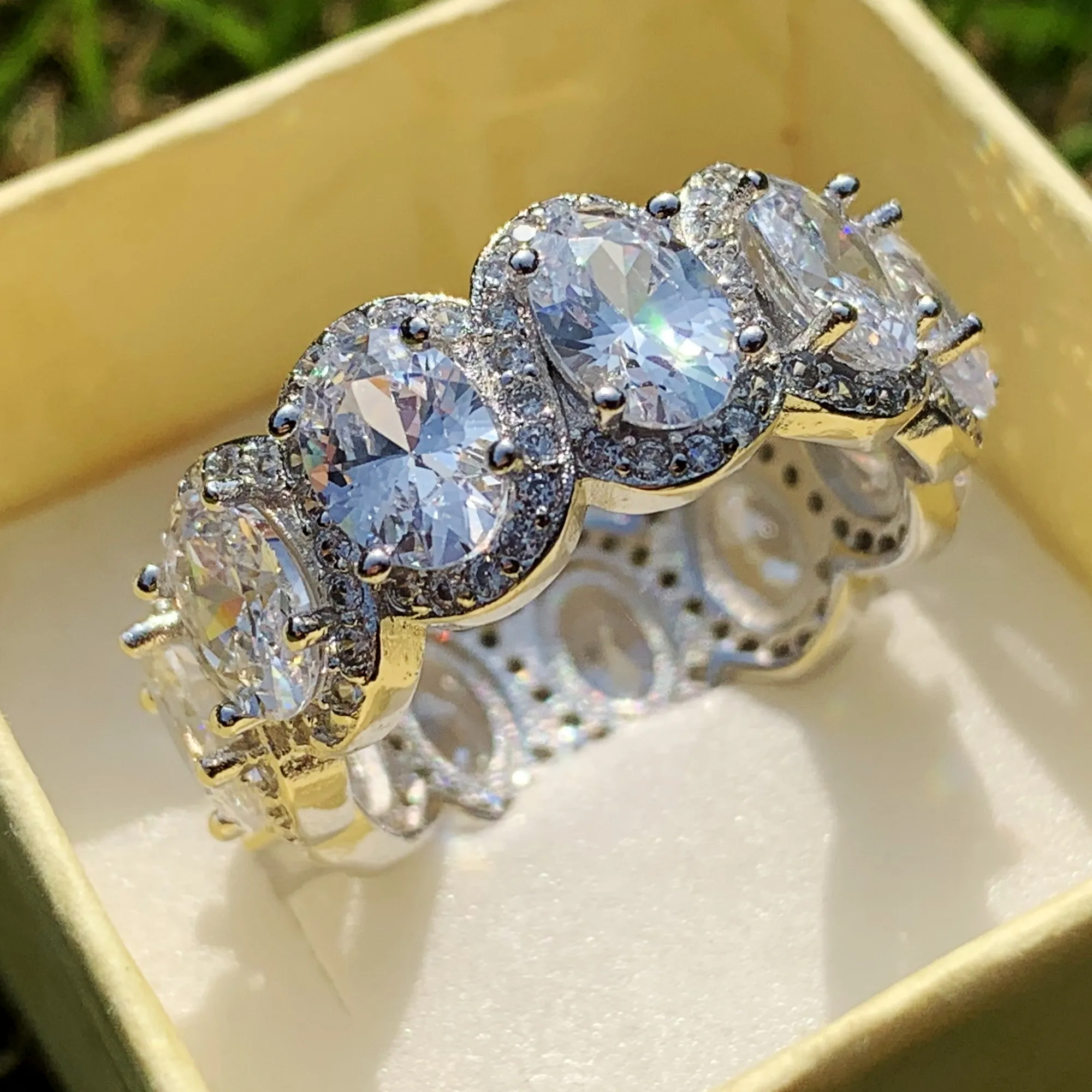 Tamanho 5-10 Inses mais vendido anéis de casal de casamento jóias de luxo 925 prata esterlina corte ova
