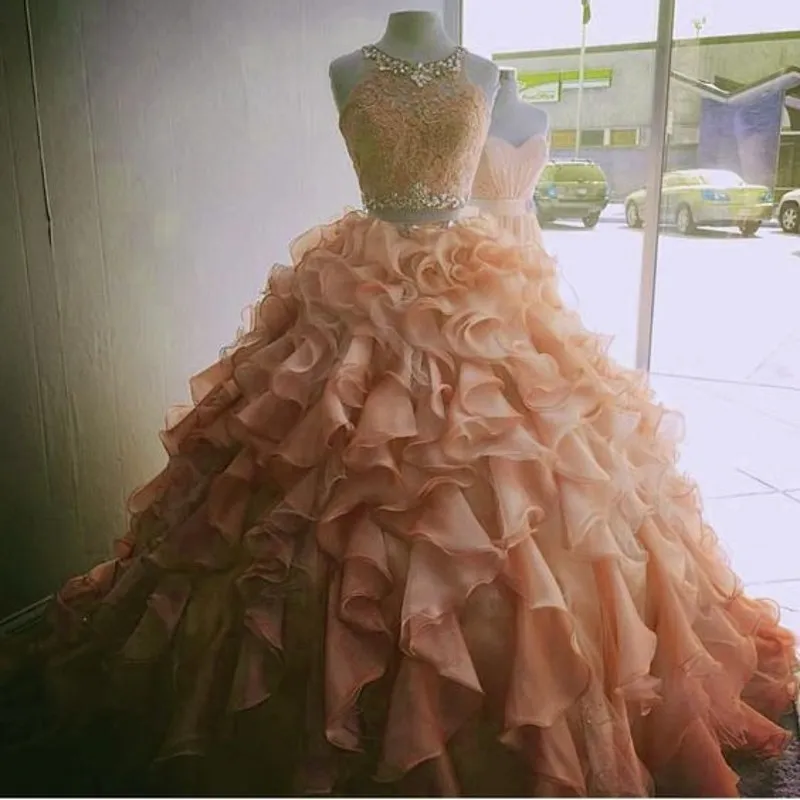Turkusowe dwa kawałki sukienki Quinceanera 2019 Skromne koraliki kryształy maskaradowe suknia balowa sukienka Słodka 16 dziewcząt vestidos de 15 249z