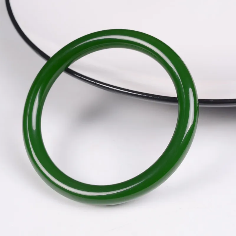 Natural Xinjiang an Jade Bangle Thin Women's Laokeng Spinach Green Girl Round2582