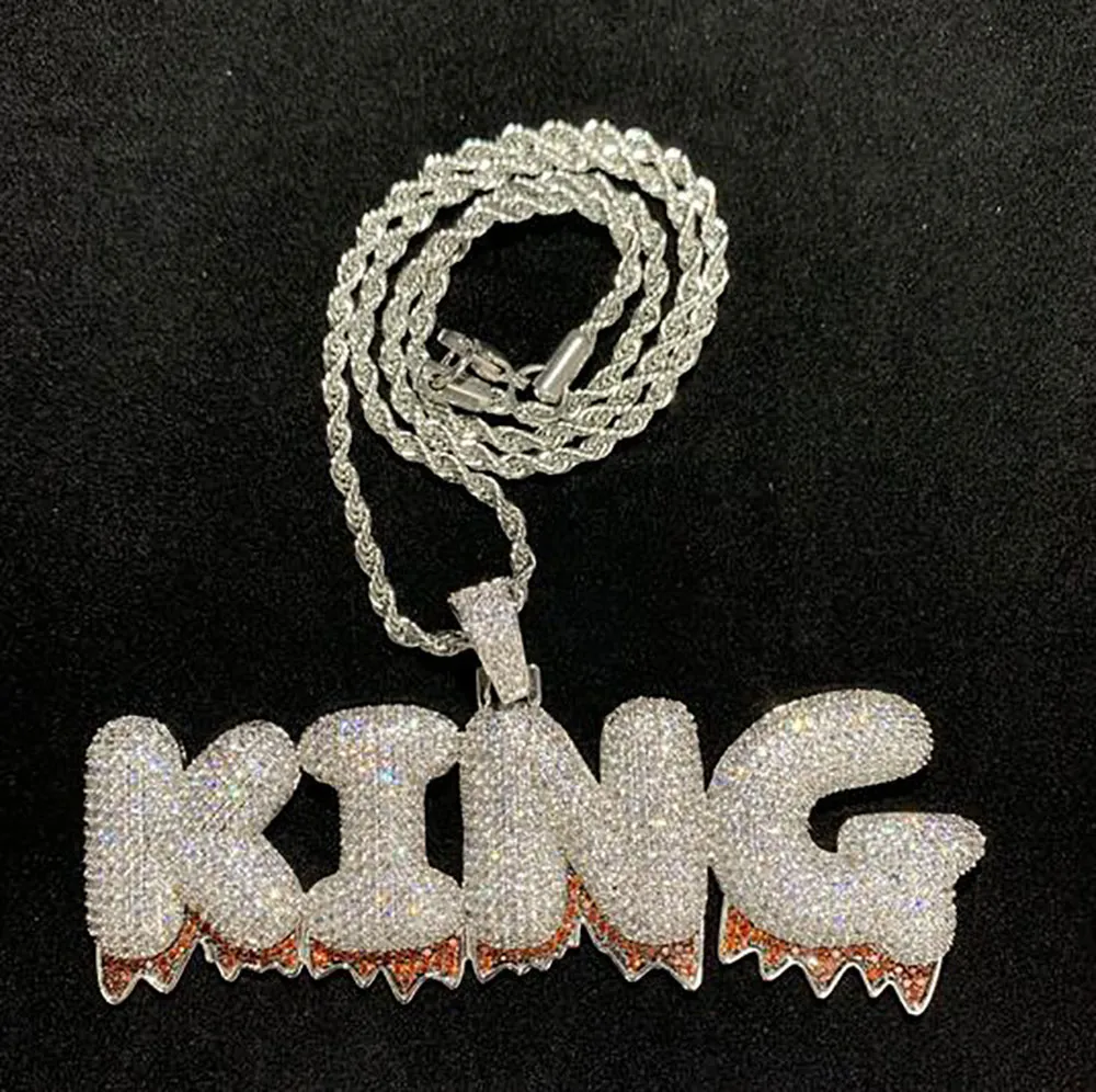 Hip Hop – collier avec pendentif en cuivre avec lettres de sang rouges, nom personnalisé, chaîne de Tennis en CZ de 3MM, pour cadeaux de charme, 234S