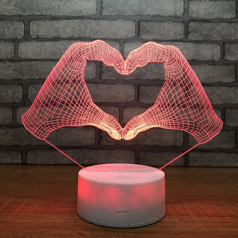 LED ACRYLIQUE LIT CUSTUMÉ 3D Small Lights Night Love Heart Hand Decorations Gift for Baby Room Lights Usb LED Kids Lamp243s