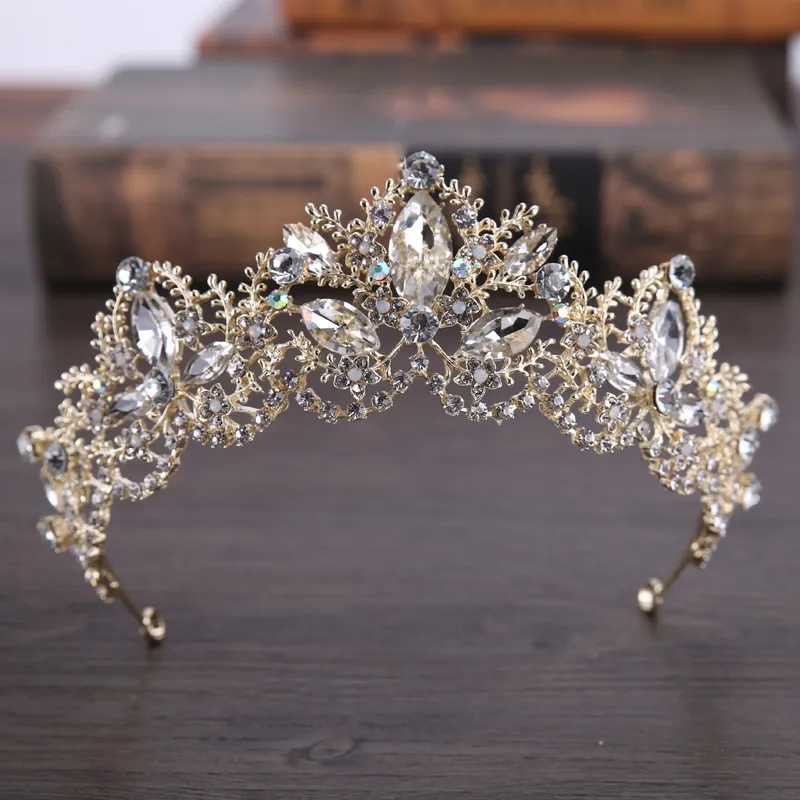 Złota korona w stylu barokowym dla panny młodej stopu norszatonu Kobiety Tiaras Suknia ślubna Akcesoria mody 8958853