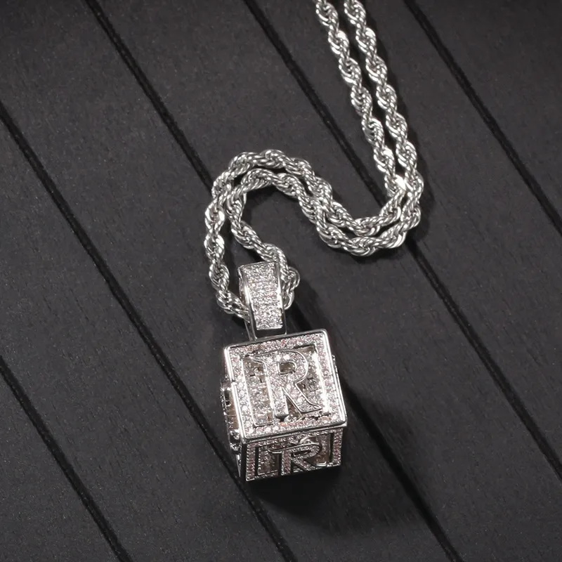 Mens Hip Hop Jewelry Iced Out Initial Letter Necklace Pendant Gold Silver Cube Dice Hiphop Necklaces290v