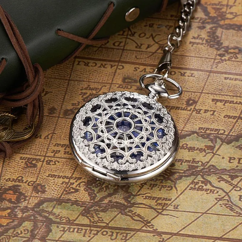 OUYAWEI Mechanical Pocket Watch Mężczyźni Najwyższa jakość Vintage Cutout Perspektywa dolna okładka Podręcznikowe kręte kieszonkowe bransoletka