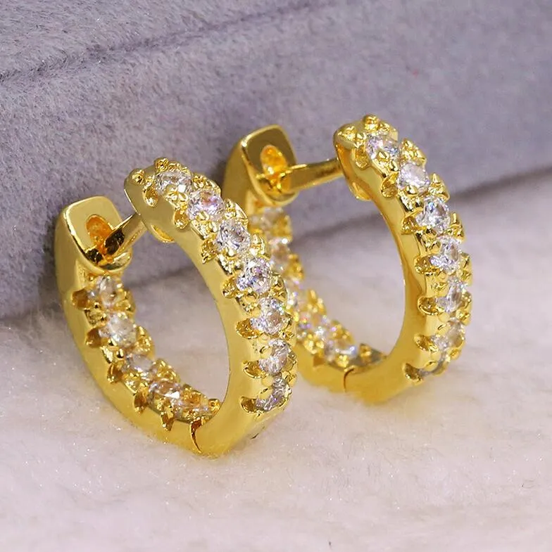 Boucle d'oreille Bijoux de luxe 925 argent sterling 18k Gold Fill Pave White Sapphire CZ Diamond Gemstones Femme Fashion Mode Earri224S