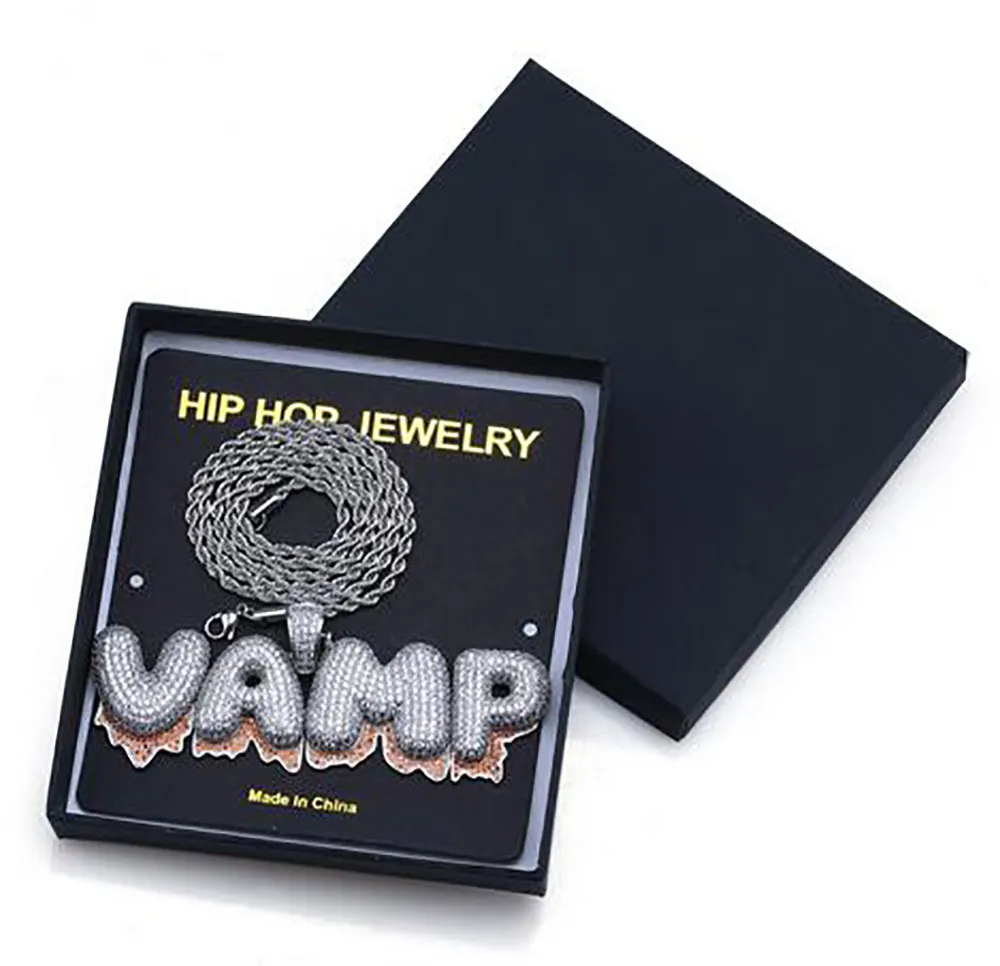 Hip Hop – collier avec pendentif en cuivre avec lettres de sang rouges, nom personnalisé, chaîne de Tennis en CZ de 3MM, pour cadeaux de charme, 233s