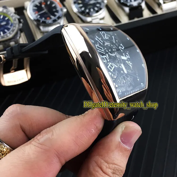 Högkvalitativ Vanguard Yachting Gravity V45 T Gr Yacht Sqt Gold Skeleton Dial Automatic Mens Watch Rose Gold Case Läderband SPO272V