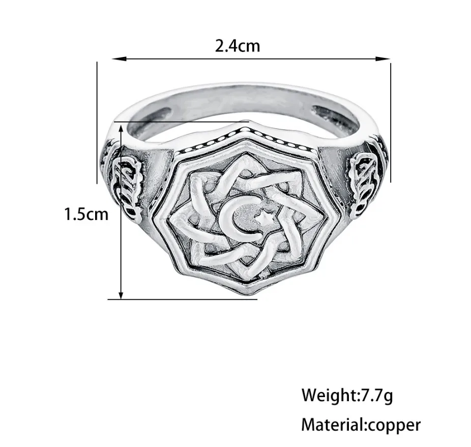 Винтажное кольцо-печатка в виде полумесяца и звезды для мужчин, мусульманское религиозное арабское антикварное кольцо337r