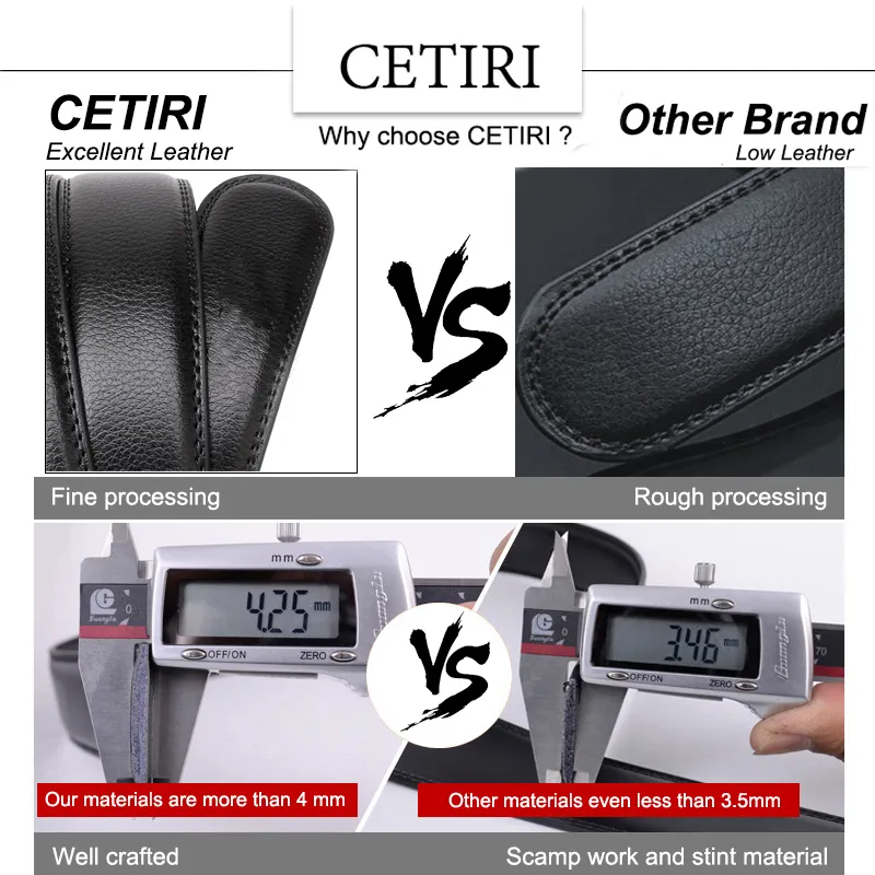 Cetiri Men's Ratchet Click Belt Genuine Leather Dress Belt For Men Jeans Holeless Automatic Sliding Buckle Black Brown Belts 255e