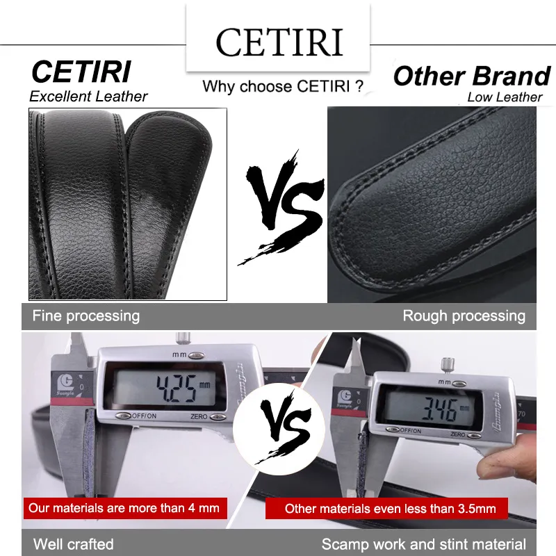 Cetiri Men's Ratchet Click Belt Genuine Leather Dress Belt For Men Jeans Holeless Automatic Sliding Buckle Black Brown Belts 218f