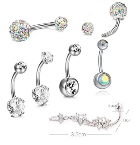 Navel & Bell Button Rings Piercing for Women Zircon Silver Rose Gold Color Surgical Steel Summer Beach Fashion Body Jewelry