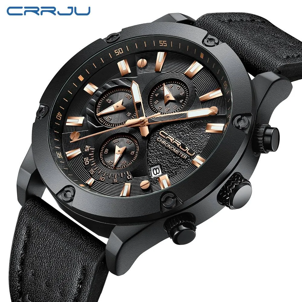Crrju Fashion Watch Men New Design Chronograph Big Face Quartz armbandsurer Mäns utomhussportkläder Klockor Orologio UOM2426
