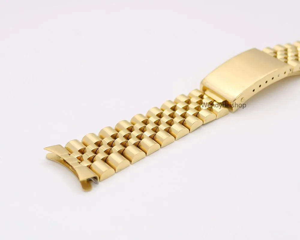 19mm 20mm New 316L Stainless Steel Gold Two tone Watch Band Strap Old Style Jubilee Bracelet Curved End Deployment Clasp Buckle280M