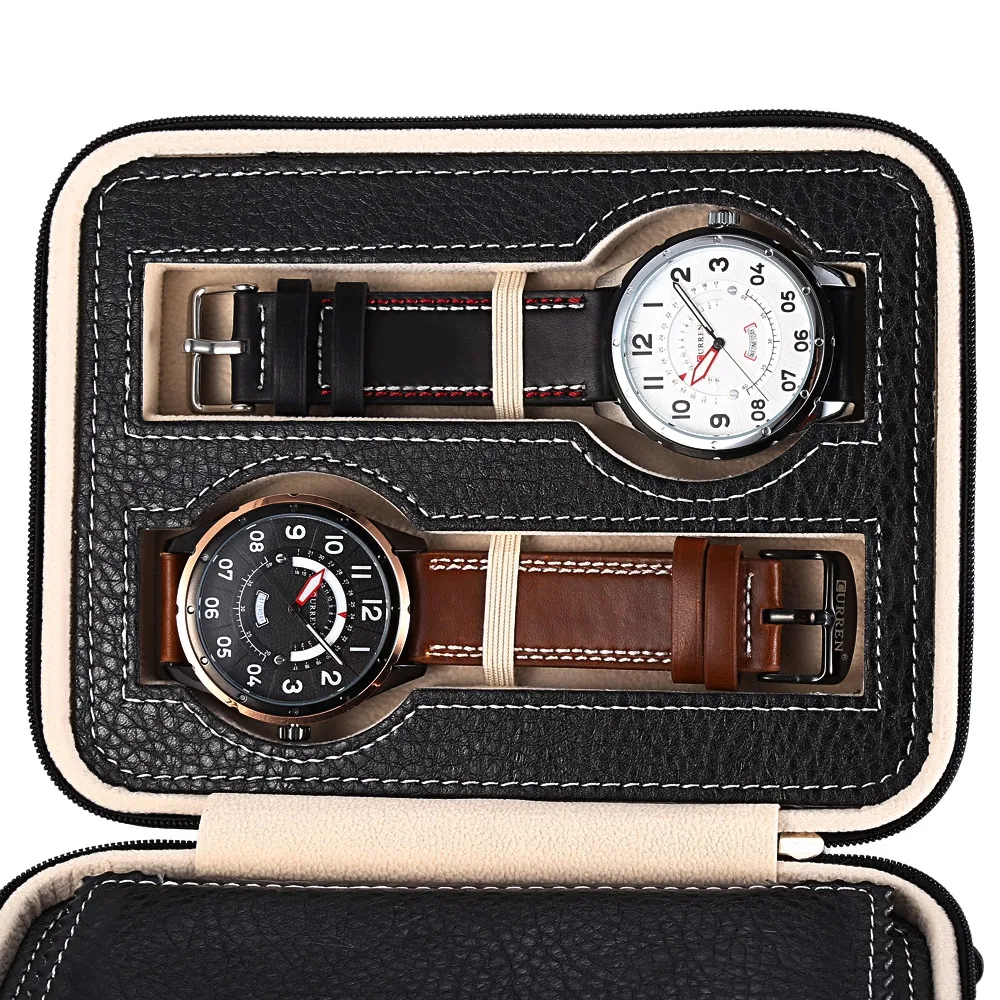 4 siatki PU skórzane skrzynki zegarkowe Przechowywanie Travel Travel Travel Pudownia Zamek Pudełka Organizator na rękę dla zegarków zegarowych pudełka biżuterii