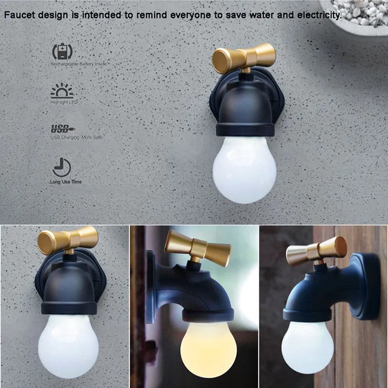 Creative Faucet Night Lights USB Charging Voice Control Induction Bedroom Bedside Lamp Corridor Porch Staircase LED Wall Lamp236d