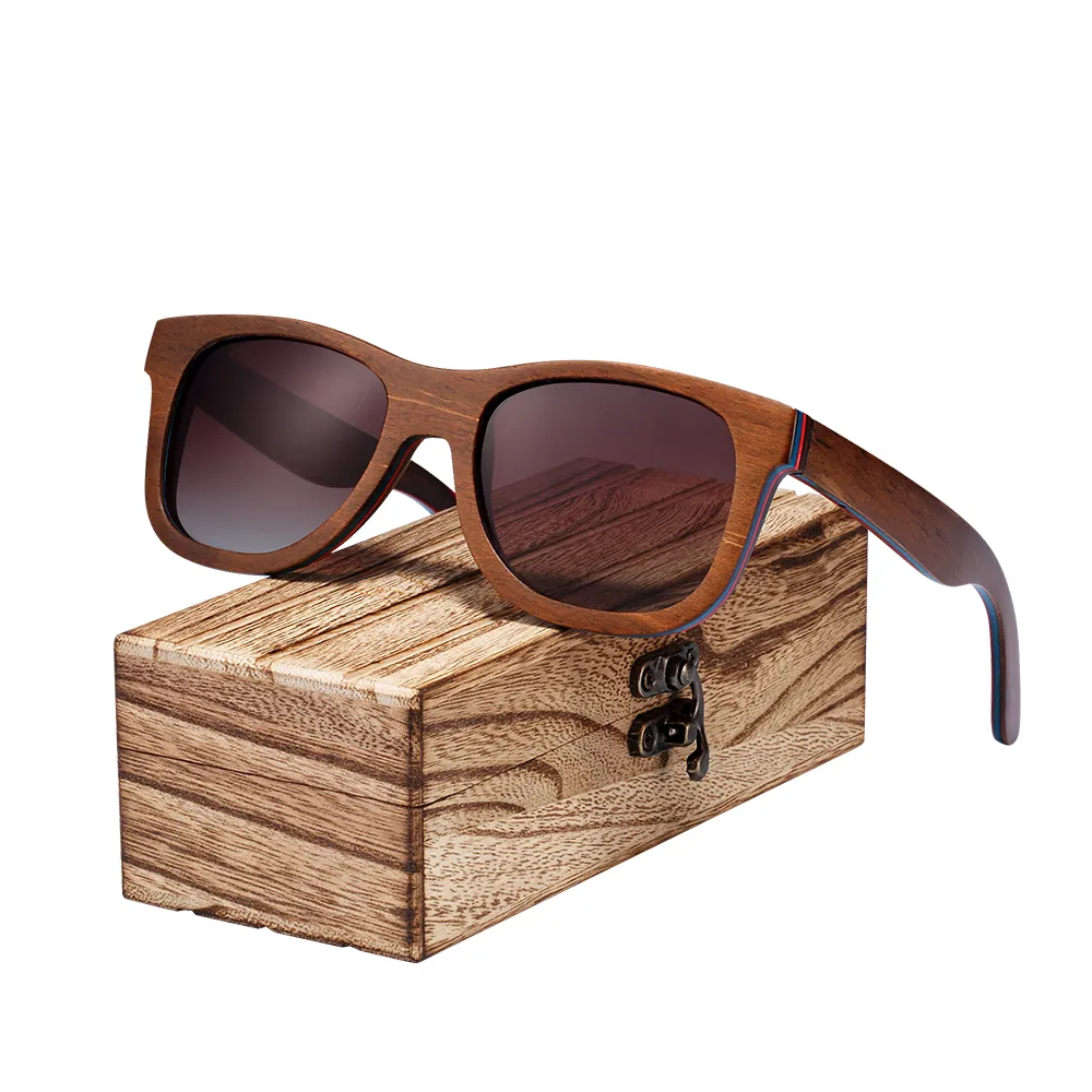 Barcur New Skateboard Wood Sunglasses Men Polarized Uv400 Protection Sun Glasses Women With Wood Box Free C19022501 252m