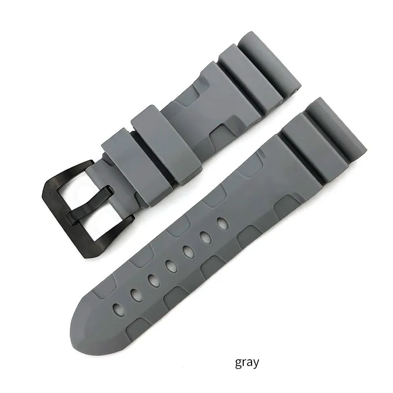 24 26 mm Buckle 22 mm Men Watchbanden Zwart grijs oranje groen duiken siliconen rubberen band sport armband roestvrijstalen pin buck255e
